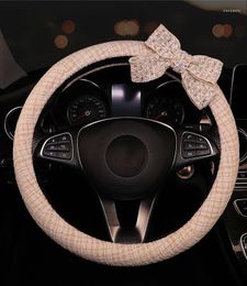 Steering Wheel Covers 2023 Car Cover Small Fragrant Wind Simple Breathable Sweat Absorption Anti-slip Bow Ladies Accessories