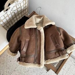 Girls Jacket Suede Fur Leather Kids Coats Children Outerwear Autumn Winter 23-A72 231225