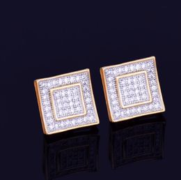 New Gold Star Hip Hop Jewelry 11mm Square Stud Earring for Men Women039s Ice Out CZ Stone Rock Street Three Colors8430303