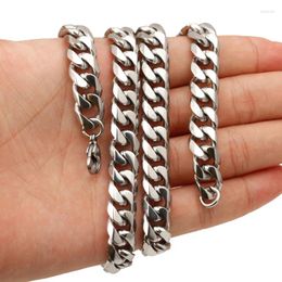 Chains 10MM Charming Stainless Steel Silver Colour Polished Jewellery Cuban Curb Link Chain Mens Womens Necklace Or Bracelet 7-40"