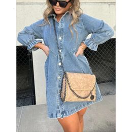 2023 New Best-selling Cross-border Amzon Wshed Shirts, Denim Skirts, Lntern Sleeves, Loose Fitting Dresses for Women in Europe Nd