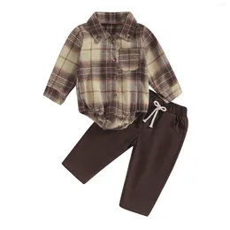 Clothing Sets Pudcoco Infant Baby Boy 2Pcs Fall Outfits Long Sleeve Plaid Print Shirt Romper Pants Set Clothes 0-12M