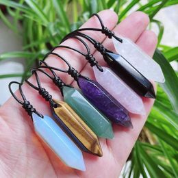 Pendant Necklaces Healing Jewellery Natural Gem Stone Necklace Womens Double Pointed Opal Amethysts Pink Crystal Quartz Hexagonal Pendulum