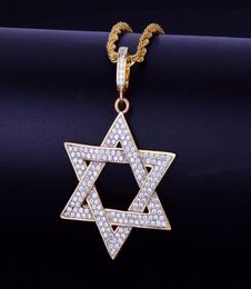 New Men039s Hip hop Jewellery Gold Six horns Star Pendant Necklace Charm Bling Cubic Zircon Rope Chain For Gift2860870