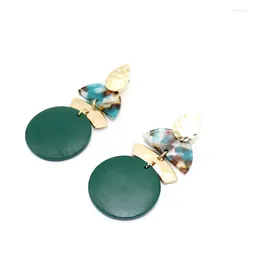 Dangle Earrings Fashion Big Green Wood Disc Drop Harmmed Heart Geometric For Women Wholesale Christmas Gifts