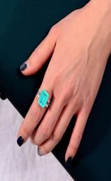 Blue Paraiba Tourmaline Promise Ring Emerald Cut CZ Sterling Sliver Jewelry for Women297t7570897