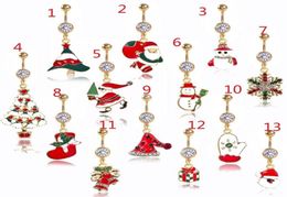 DS8 New Christmas belly button ring piercing red woman body Piercing jewelry rhinestones tree Navel bar 14G stainless steel8703860
