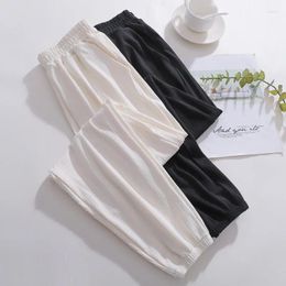 Women's Pants Casual White Ice Silk Women 2023 Spring Summer Elastic Waist Solid Basic Retro Loose Harem Trousers