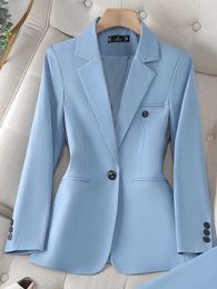 High Quality Long Sleeve Female Blazer Women Blue Coffee Khaki Single Button Slim Jacket Ladies Business Work Wear Formal Coat 231225