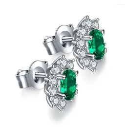 Stud Earrings Pirmiana 925 Sterling Silver 1.0ct Lab Grown Created Emerald Lady's Jewellery