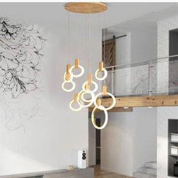 Contemporary LED chandelier lights nordic led droplighs Acrylic rings stair lighting 3 5 6 7 10 rings indoor lighting fixture2461