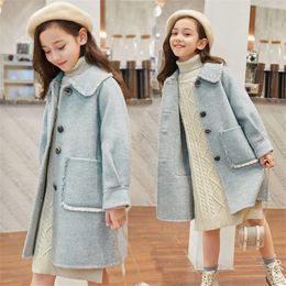 Children Girls Coats Outerwear Winter Girls Jackets Woolen Long Trench Teenagers Warm Clothes Kids Outfits For 8 10 12 14 Years 231225