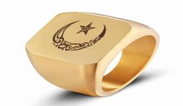 Muslim Stainless Steel Ring for Men Islam moon star Gold and silver Colour ring220T3968537