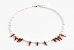 Lady Fashion Red Chilli Pepper Necklaces For Women Bohemian Beads Handmade Pearls Stone Collar Choker Jewellery Gift Chains7994142