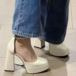 Dress Shoes 2023 White High Heels Women's Summer Fashion Square Head Buckle Mary Jane Outdoor Party Chunky Sandals For Women