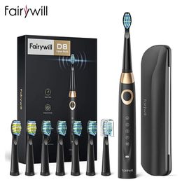 Fairywill Electric Sonic Toothbrush 5 Modes Replacement Heads Waterproof Travel Case Powerful Cleaning Soft Heads Toothbrush Set 231225