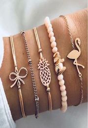 Fashion Boho Charm Chain Bead Bracelets Set Woman Gold Bowknot Animals Geometric Hollow Circle Cuff Link Bracelet Female Jewelry3589698