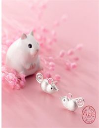 WANTME 100 925 Sterling Silver Jewellery 3D Personalised Rat Mouse Stud Earrings For Women Girls Fashion Animal Pendientes Mujer 218121006