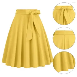 Skirts Women Party Skirt Elegant A-line Midi With Belted Tight Waist Soft Ruffle Detail For Solid Colour High Summer