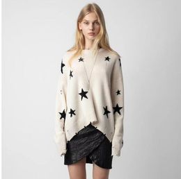 High quality Zadig Voltaire Fashion cashmere loose Sweater Women's Designer hoodies hoody printed stars streetwea Knitted Vintage Wool Trendy sweaters