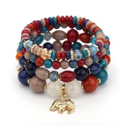 Beaded Strands Bohemian Glass Beads Beaded Bracelet Set For Women Ethnic Style Vintage Multilayer Elephant Charm Bracelets5726659