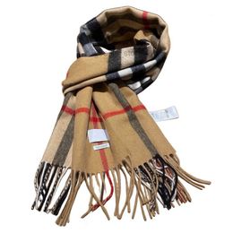 Colour Cashmere Knit Scarf Set Men Women Winter Wool Fashion Designer Cashmere Shawl Ring Plaid Cheque Cotton Square Headscarf Double Sided Brown with Box