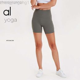Desginer Aloyoga Yoga Al yoag New Sports Shorts Women's Double-sided Brushed Nude Running Shorts High Waist Hip Lift Pocket