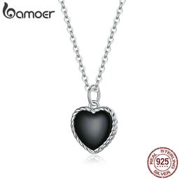 Real 925 Sterling Silver Black Heart Love Pendant Vintage Necklace Women Statement Collares Jewelry Gift SCN443 231225