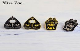 Miss Zoe Witchcat Black cat paw Star moon eye Witch craft Magic Course Enamel Pins Gold silver brooch Badge Denim coat Jewellery Gif6510523