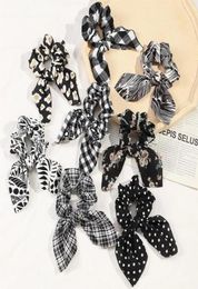 Black White Plaid Rabbit Ear Scrunchies Elastic Hair Bands Bow For Women Hair Rope Ponytail Holder Girls Hair Accessories2681855