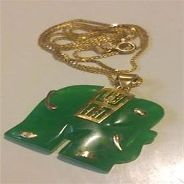 Whole Cheap 18KGP YELLOW GOLD & VIBRANT GREEN JADE ELEPHANT PENDANT264B