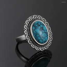 Cluster Rings Natural 10x14MM Turquoise Vintage Women's 925 Sterling Silver Ring Anniversary Party Gift Fine Jewelry