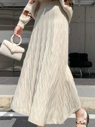 Autumn Winter Skirts for Women Knit Long Skirt White Spring Screw Thread Korean Fashion Elegant Warm Hip Wrap Skirt P193 231226