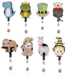 10 pcslot Fashion Key Rings Custom Cute Dinosaurs Frogs Sloths Animal Rhinestone Retractable Medical Badge Holder Yoyo Pull Reel 8779257