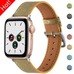 Leather Nylon Strap for Apple Watch Band Ultra 2 49mm 44mm 45mm 40mm 41mm 42mm Bracelet for Iwatch Series 9 8 7 6 SE 5 4 strap