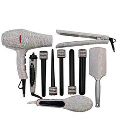 Professional Salon Tools Set Diamond Falt Iron Crystal Curling Wands Crystallized Glam Blow Dryer Hair Boutique AA2203168029448