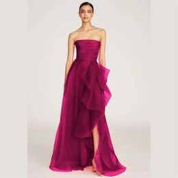 Sexy Prom Birthday Dress 2024 Strapless Side High Split Ruffles Tulle Long Evening Formal Party Gowns Vestido De Gala Robe De Soiree