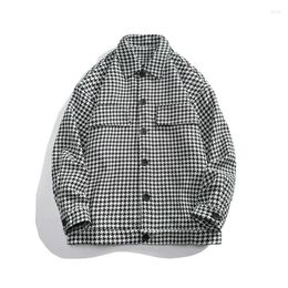 Men's Jackets 2024 Houndstooth Jacket Korean Style Unisex Oversize College Outwear Single Breasted Casual Coat Black Blue
