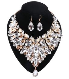 Fashion Jewelry Champagne Cubic Zirconia White Crystal Jewelry Sets For Women Water Drop PendantNecklaceEarrings6452977