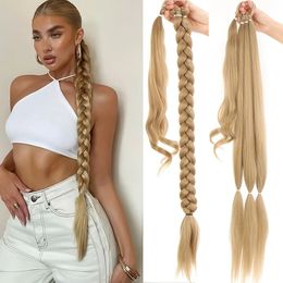 HAIRCUBE DIY Synthetic Long tail Hair Natural Blonde Braided With Rubber Band For Women Hairpiece Braids 231226