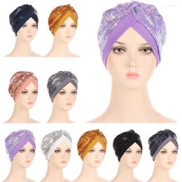 Ethnic Clothing Muslim Headscarf Bonnet Glitter Sequins Hijab Turban Female Head Wraps India Hat Islam Headwear Accessories Chemo Caps