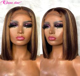 Vurgulama insan saçı düz bob peruk 6x6 5x5 t parça dantel kapatma peruk kadınlar için insan saç perukları orta kısım caz yıldız3452272