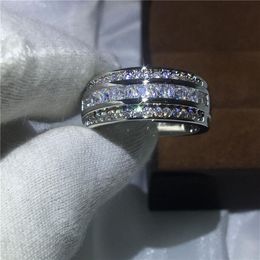 Classic Male Ring 3mm 5A Zircon stone 5A Cz Party Engagement wedding band ring for Men White gold filled Jewelry278t