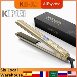 Straighteners KIPOZI Professional Hair Straightener Titanium Plate Flat Iron with LCD Digital Screen Dual Voltage Hair Tool Fast Heating