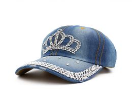 Bling Crown Caps Adjustable Washed Denim Baseball Caps Women Cowboy Hats Fancy Summer Headwear Ladies Sun Visor cny13756948405