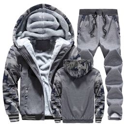 New Men Winter Tracksuit Sets Thick Warm Jacket Zipper Hooded Sweatshirt Coat+pants Brand Sportswear Casual Fleece Outwear Hoody