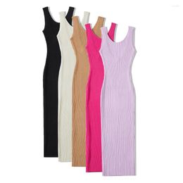 Casual Dresses Midi For Women 2023 Summer Sexy Knit Elegant Bodycon Dress Knitted Vintage Pink Beach Sundress Backless