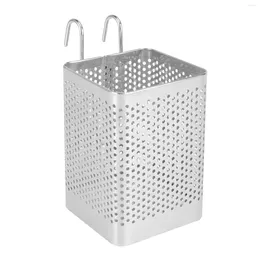 Kitchen Storage Utensil Chopsticks Perforated Holder Box With Hooks Drying Rack Basket