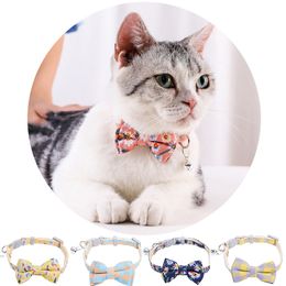 Check Bow Pet Collar Cat Dog Lattice Bowknot Adjustable Kitty Collar Necklace British Plaid Bow Tie With Silver Bell 30 Styles