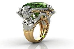 HOYON 14K Yellow Gold Colour Emerald Gemstone Ring for Women Fine Anillos De Anel Bijoux Femme Jewellery Bizuteria Jade 2208033270312